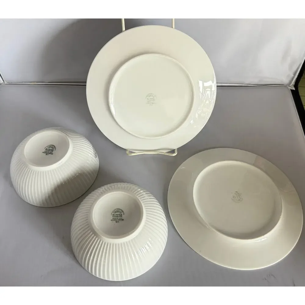 Pillivuyt France Plisse 4 Piece set of 2 Salad Bowls and 2 Salad Plates NEW